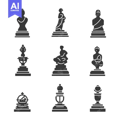 Premium design asset: Set of Nine Silhouette Icons of Ancient Statues on Pedestals