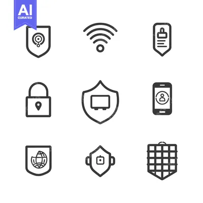 Aset desain premium: Set of nine simple black line icons representing different security co