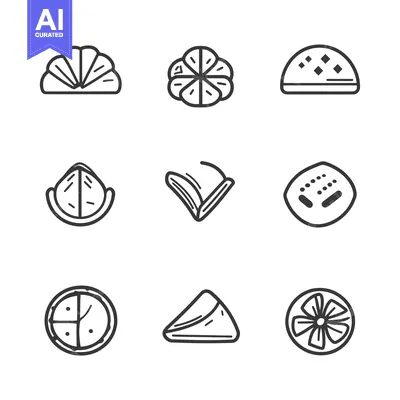Aset premium populer: Set of Nine Simple Hand-Drawn Icons Depicting Various Food Items