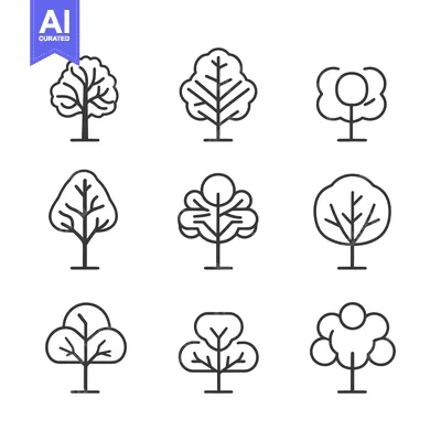Popular premium asset: Set of nine simple line art tree illustrations