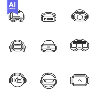 Set of Nine Simple Line Art VR Headset Icons