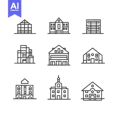 Premium design asset: Set of Nine Simple Line Drawings of Buildings