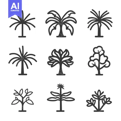 Aset desain premium: Set of Nine Simple Line Drawings of Trees