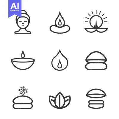 Set of nine simple line icons representing spa and wellness concepts