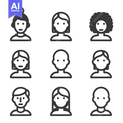 Aset desain premium: Set of nine simple outline icons representing different people