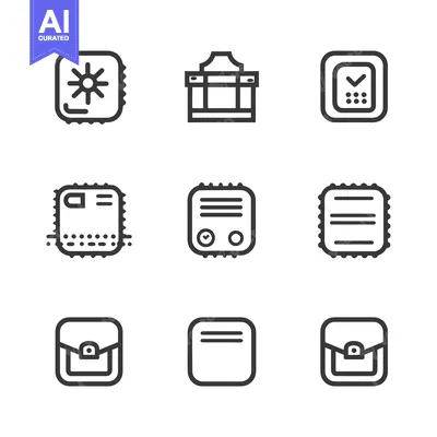Aset desain premium: Set of Nine Square-Shaped Line Icons with Different Designs
