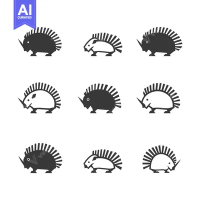 Aset premium populer: Set of Nine Stylized Hedgehog Icons with Black and White Variations