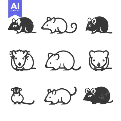 Aset premium populer: Set of nine stylized mouse and rat silhouette icons