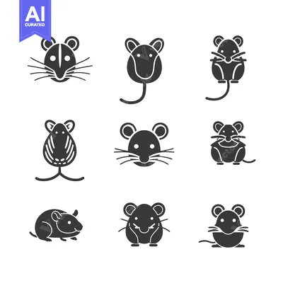 Aset premium populer: Set of nine stylized mouse icons in black silhouette