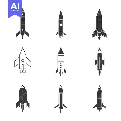 Premium design asset: Set of nine stylized rocket ship illustrations