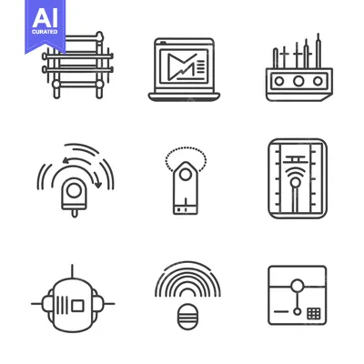 Aset desain premium: Set of Nine Technology-Related Line Icons