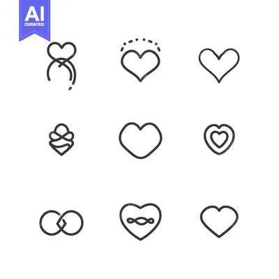 Set of Nine Unique Hand-Drawn Heart Icons with Infinity Symbol