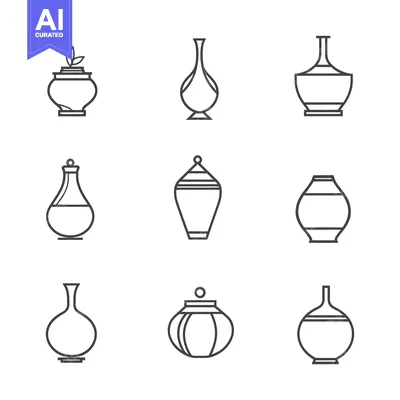 Aset desain premium: Set of nine vase outline icons