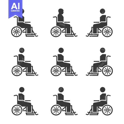 Aset premium populer: Set of Nine Wheelchair Icons with Person in Wheelchair Silhouette