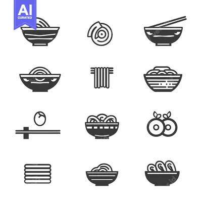 Premium design asset: Set of Noodle Bowl and Chopsticks Icons