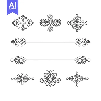 Aset premium populer: Set of Ornamental Line Art Design Elements for Decoration