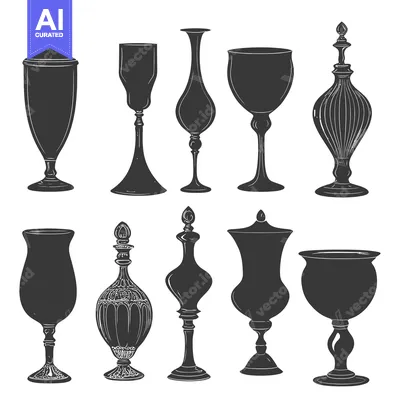 Aset desain premium: Set of Ornate Glassware Silhouettes