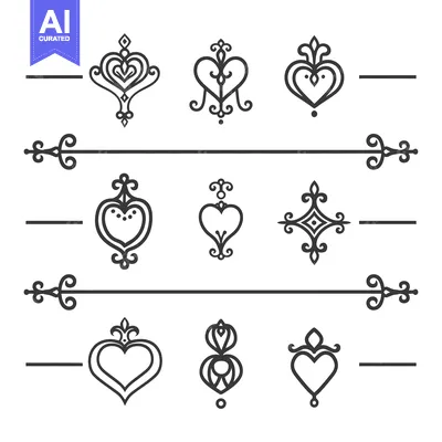 Aset premium populer: Set of Ornate Heart and Floral Decorative Elements