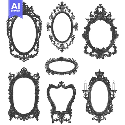 Set of ornate, intricately-designed oval frames