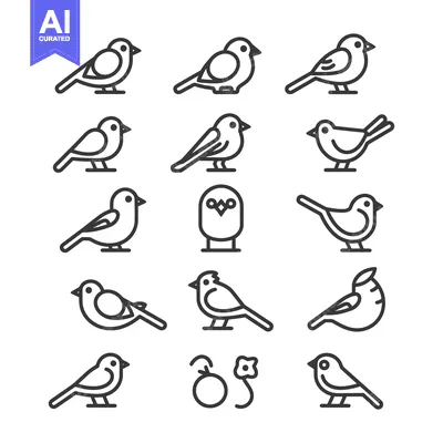 Aset premium populer: Set of Outline Bird Icons in Different Poses