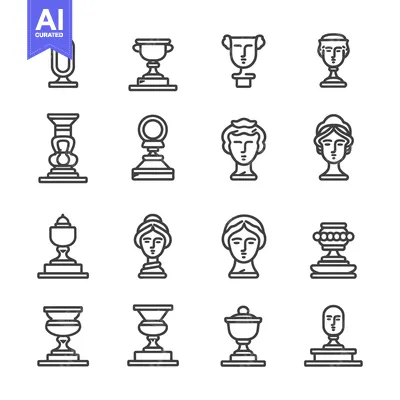 Popular premium asset: Set of Outline Icons Depicting Ancient Greek Statues and Vases