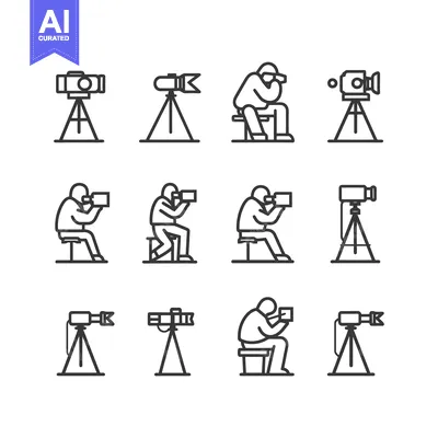 Aset premium populer: Set of Outline Icons Depicting Photography and Videography Techniques
