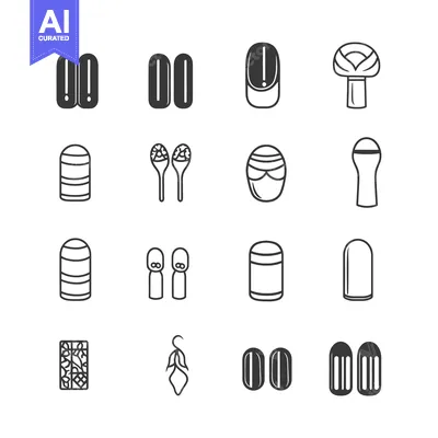 Aset desain premium: Set of Outline Icons Depicting Various Objects