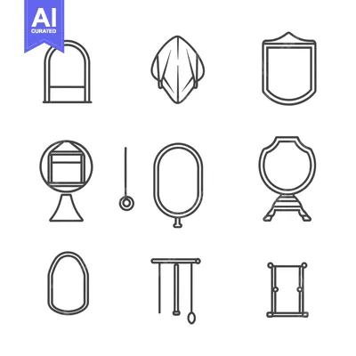 Set of outline icons depicting various shapes of mirrors