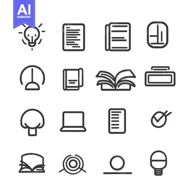 Aset premium populer: Set of Outline Icons for Education, Knowledge, and Information