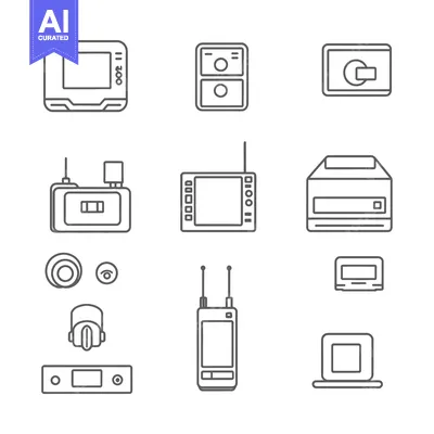 Set of Outline Icons for Electronic Devices and Gadgets