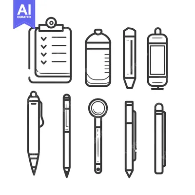 Aset desain premium: Set of Outline Icons for Writing and Drawing Tools