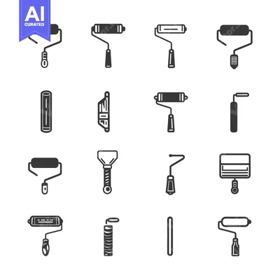 Aset desain premium: Set of Paint Roller Icons in Black and White