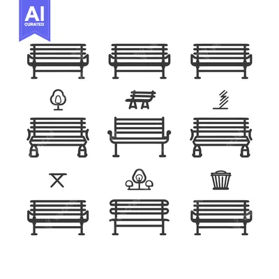 Set of Park Bench Icons with Surrounding Objects