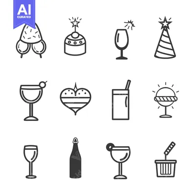 Aset desain premium: Set of Party and Celebration Line Icons