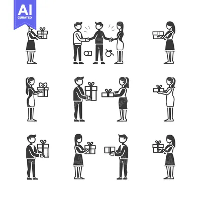 Aset desain premium: Set of People Giving Gifts in Silhouette Design