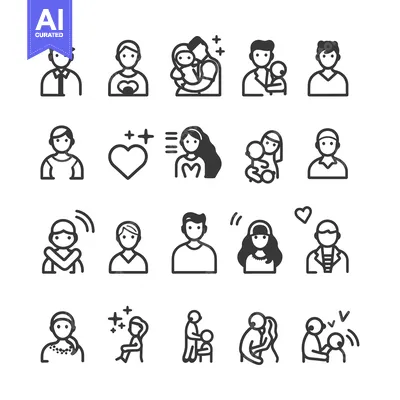 Set of People Icons Representing Different Family Roles and Relationsh
