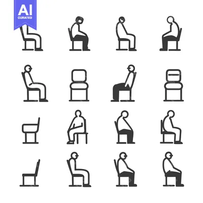 Aset premium populer: Set of People Sitting on Chairs, Line Icons
