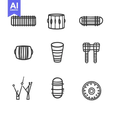 Popular premium asset: Set of Percussion Instrument Icons with Black Line Art