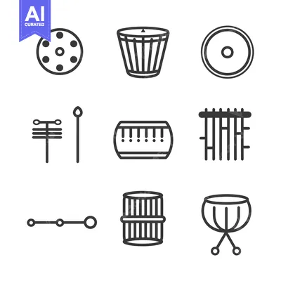 Set of Percussion Musical Instrument Icons