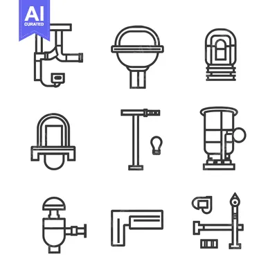 Set of Plumbing and Pipe System Line Icons
