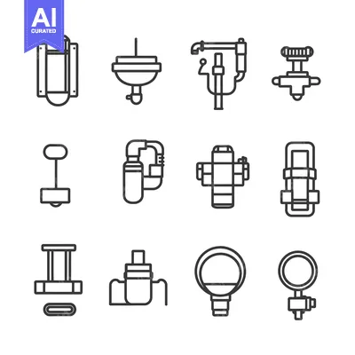 Set of Plumbing and Water System Icons in Line Style