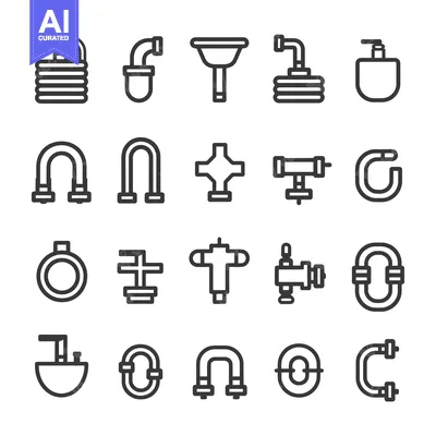 Aset desain premium: Set of Plumbing Pipe Fittings Line Icons