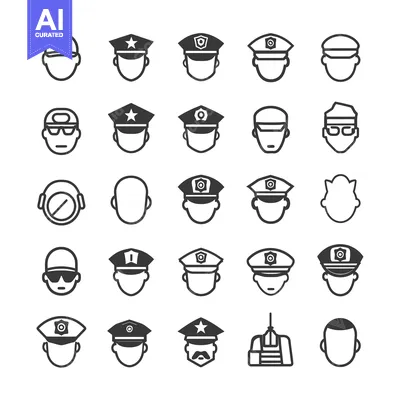 Aset desain premium: Set of Police Officer Head Icons in Various Styles