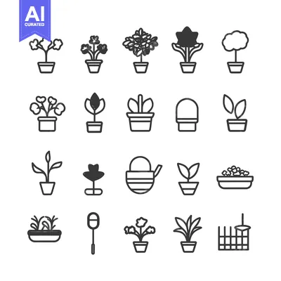 Premium design asset: Set of potted plant and gardening icons