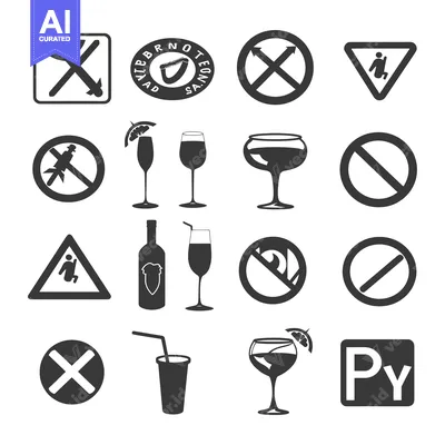 Aset desain premium: Set of Prohibition and Warning Signs with Drinks