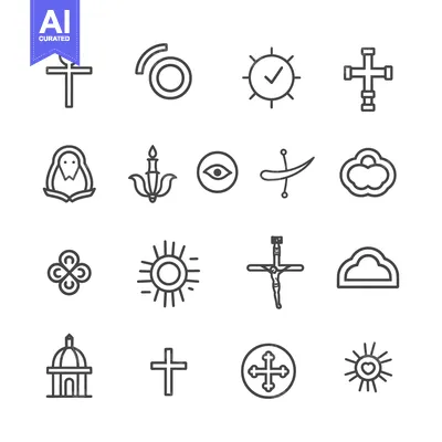 Aset desain premium: Set of Religious and Spiritual Symbols in Line Art Style