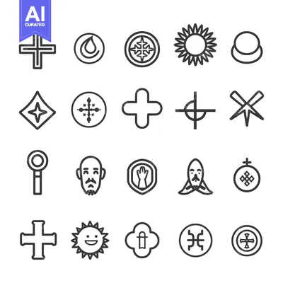 Set of Religious and Spiritual Symbols in Outline Style