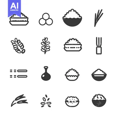 Set of Rice and Rice-Related Icons