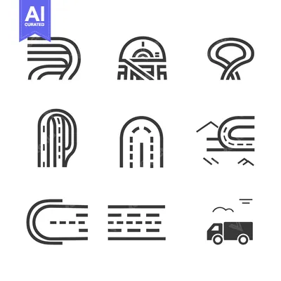 Aset desain premium: Set of road and highway icons in line style
