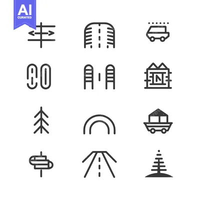 Set of Road and Transportation Line Icons